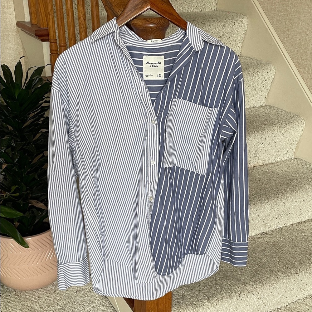Abercrombie & Fitch Oversized Coastal Striped Button Down Shirt